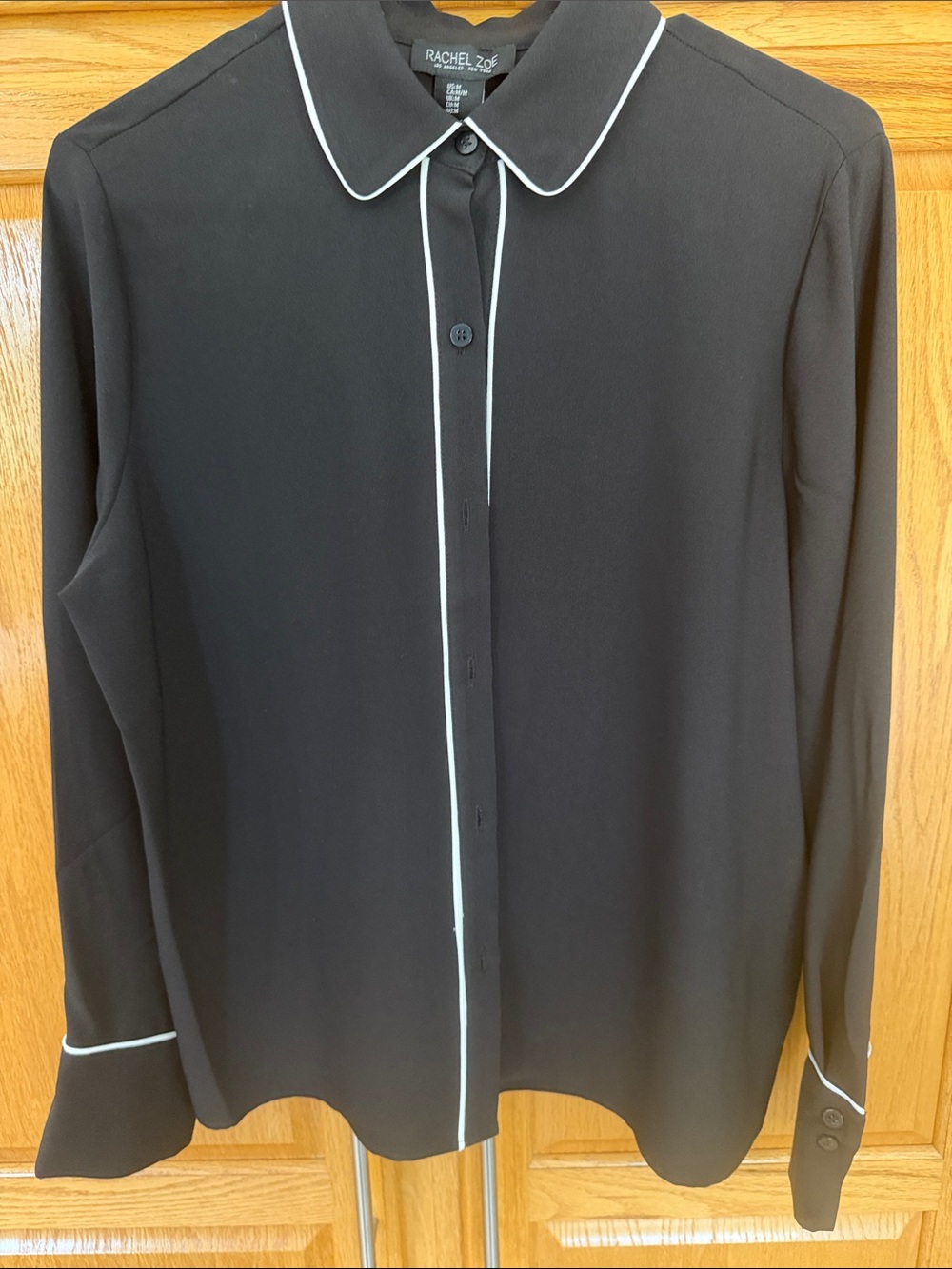 Rachel Zoe Black Blouse with White Piping Trim